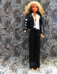 BARBIE  BLONDE JAPAN BODY WITH BLACK WHITE  BIKER OUTFIT